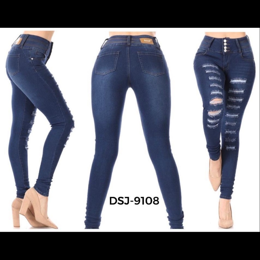 new Diva star Colombian push up stretch skinny jeans blue rip
